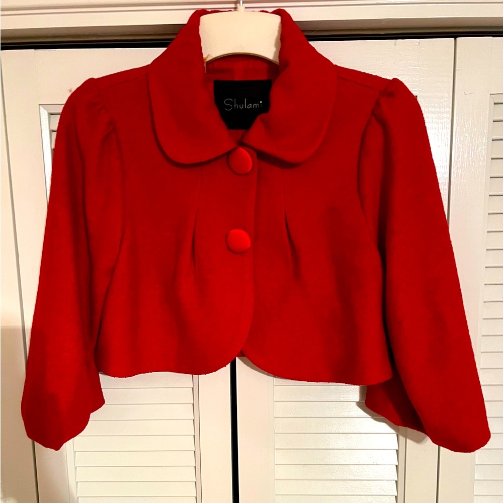 Red Bolero Shrug Cropped Jacket by Shulami Formal/Bridal/Party Wear EUC Sz Med